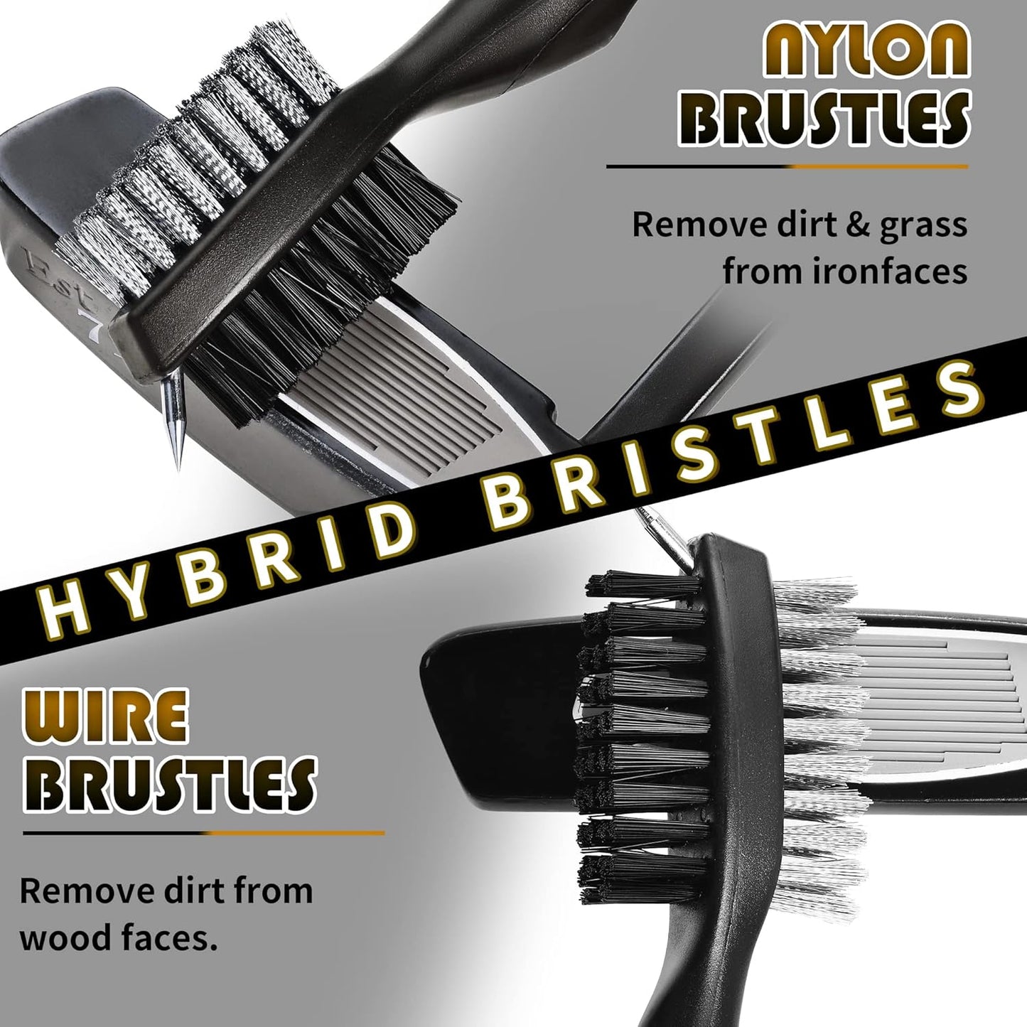 Mile High Life Golf Club Brush, Club Groove Cleaner with 2 Ft Retractable Extension Cord and Aluminum Carabiner, Golf Bag Accessories for Men and Women