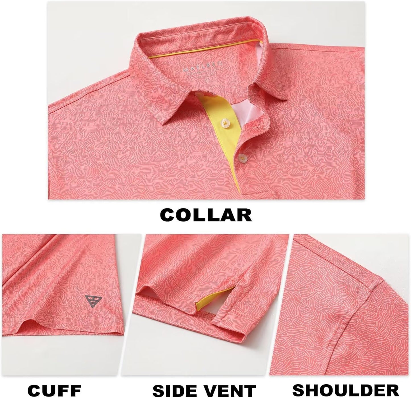 M MAELREG Mens Golf Shirt Short Sleeve Dry Fit Print Moisture Wicking Performance Patterns Collared Polo Shirt