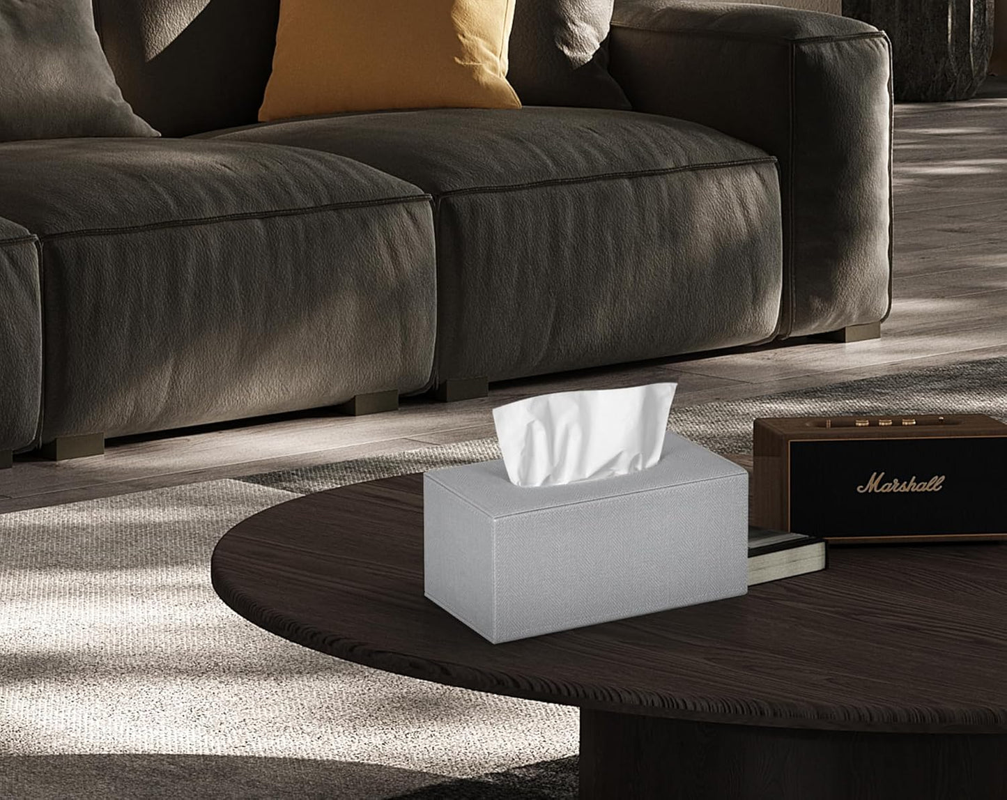 Tissue Box Cover Rectangular Tissue Box Holder for Bathroom (Grey)