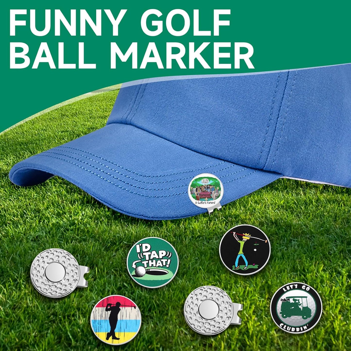 Funny Ball Marker Hat Clip, Magnetic Enamel Golf Ball Markers for Putting Green, Golf Ball Marker with Magnetic Hat Clip, Unique Gift for Golf Lovers