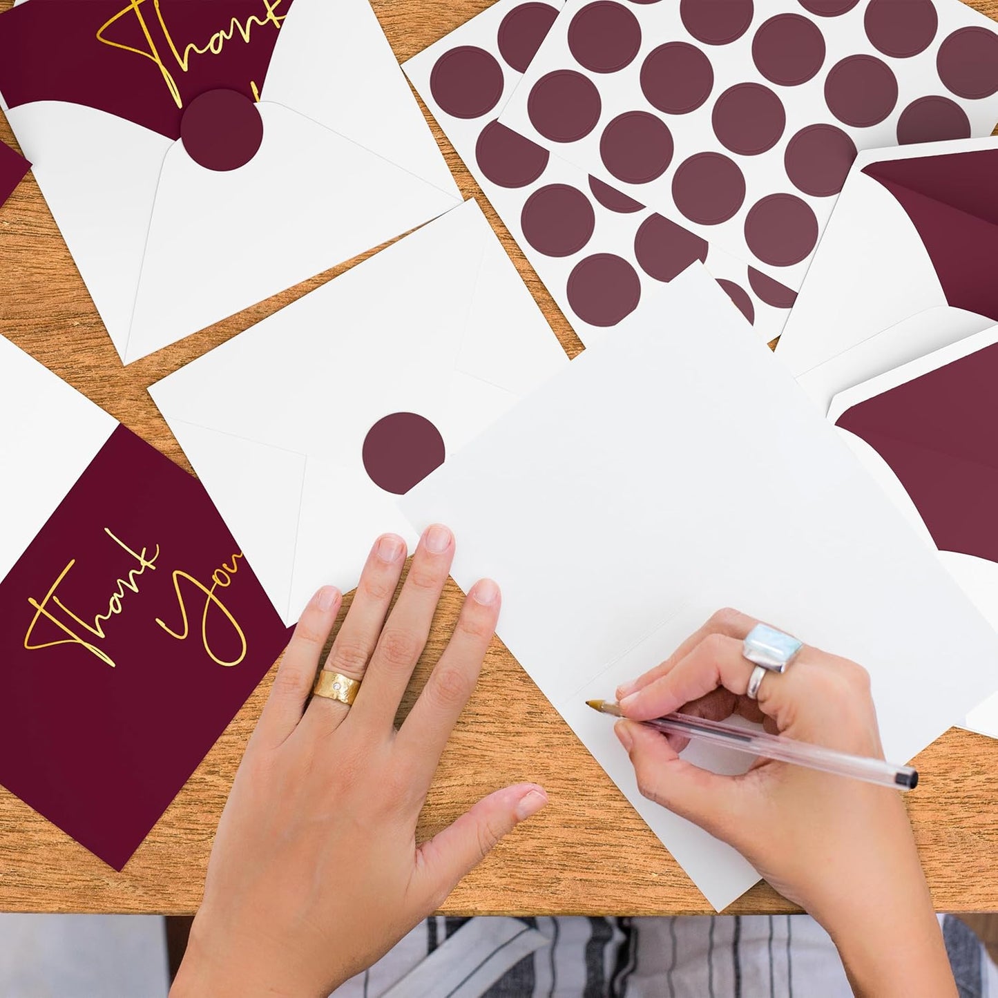 VNS Creations Gold Foil Thank You Cards With Envelopes Bulk Set & Stickers - 100 Pack 4x6 Blank Thank You Notes Box Set - Large Note Card Small Business, Wedding, Baby Shower & Bridal Shower - Wine