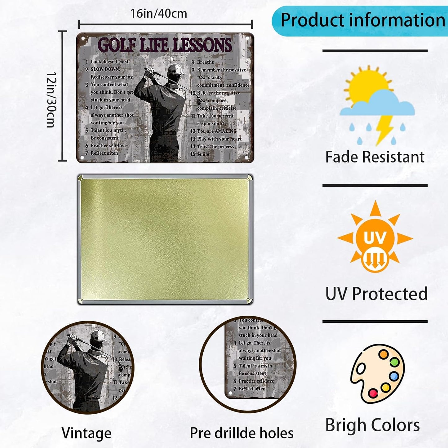 Golf Life Lessons Metal Tin Sign 12x16 Inch Funny Golf Tin Sign Golf Life Lessons Poster Home Kitchen Garden Bar Restaurant Cafe Office Shop Cave Man Are Wall Decor