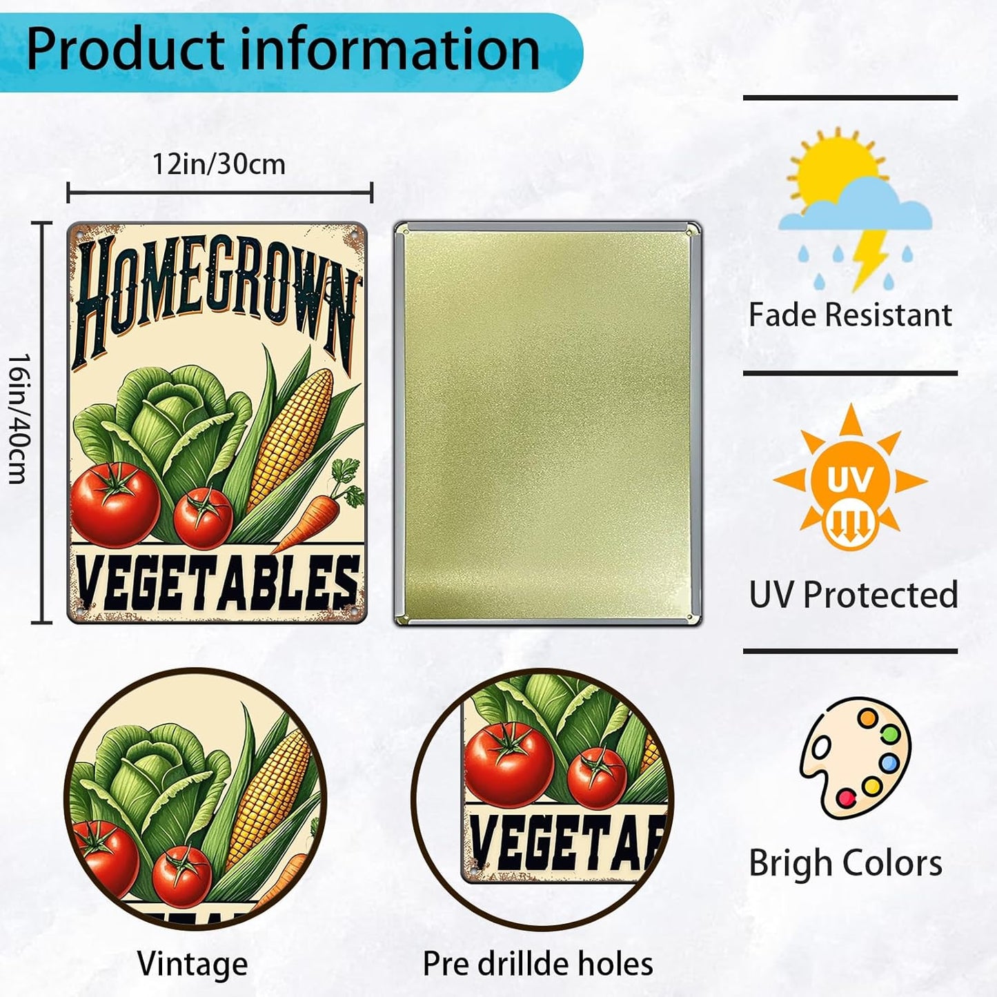 Vegetable Tomato Corn Poster Vegetable Metal Tin Sign Homegrown Vegetables Bar Pub Sign Poster Home Decor Garage Bar Restaurant Kitchen Cafe 12x16 Inch Wall Art Decor