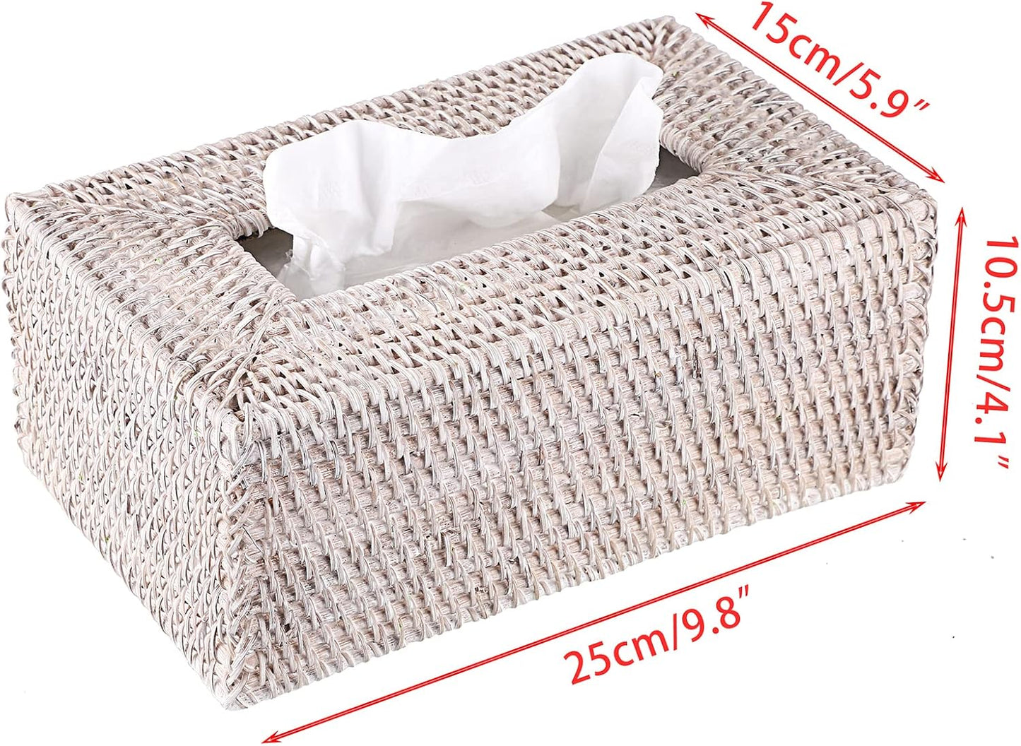 Sumnacon Tissue Box Cover Rectangle Tissue Box Rattan Tissue Box Holder,Wicker Decorative Tissue Holder for Bathroom Toilet Living Room Kitchen Office Table Desk, Whitewash