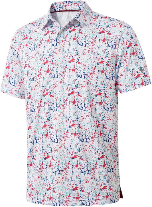 Golf Shirts for Men Dry Fit Short Sleeve Print Performance Moisture Wicking Polo Shirt