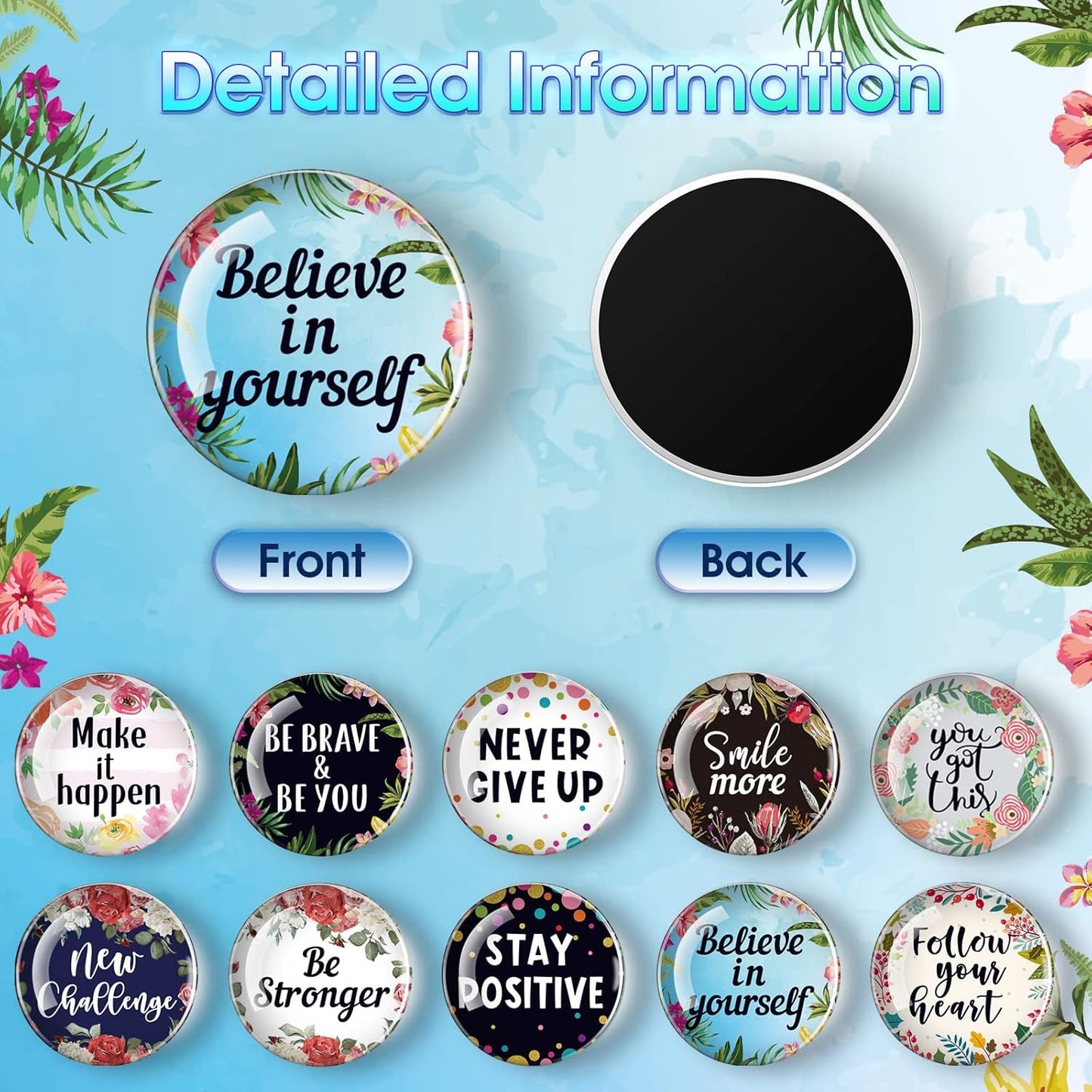 Weewooday 10 Pcs Inspirational Magnets for Refrigerator Fridge Decor Accessories Motivational Fun Quote Glass Floral Magnet for Kitchen Office Cabinet Whiteboard (Charming Pattern)