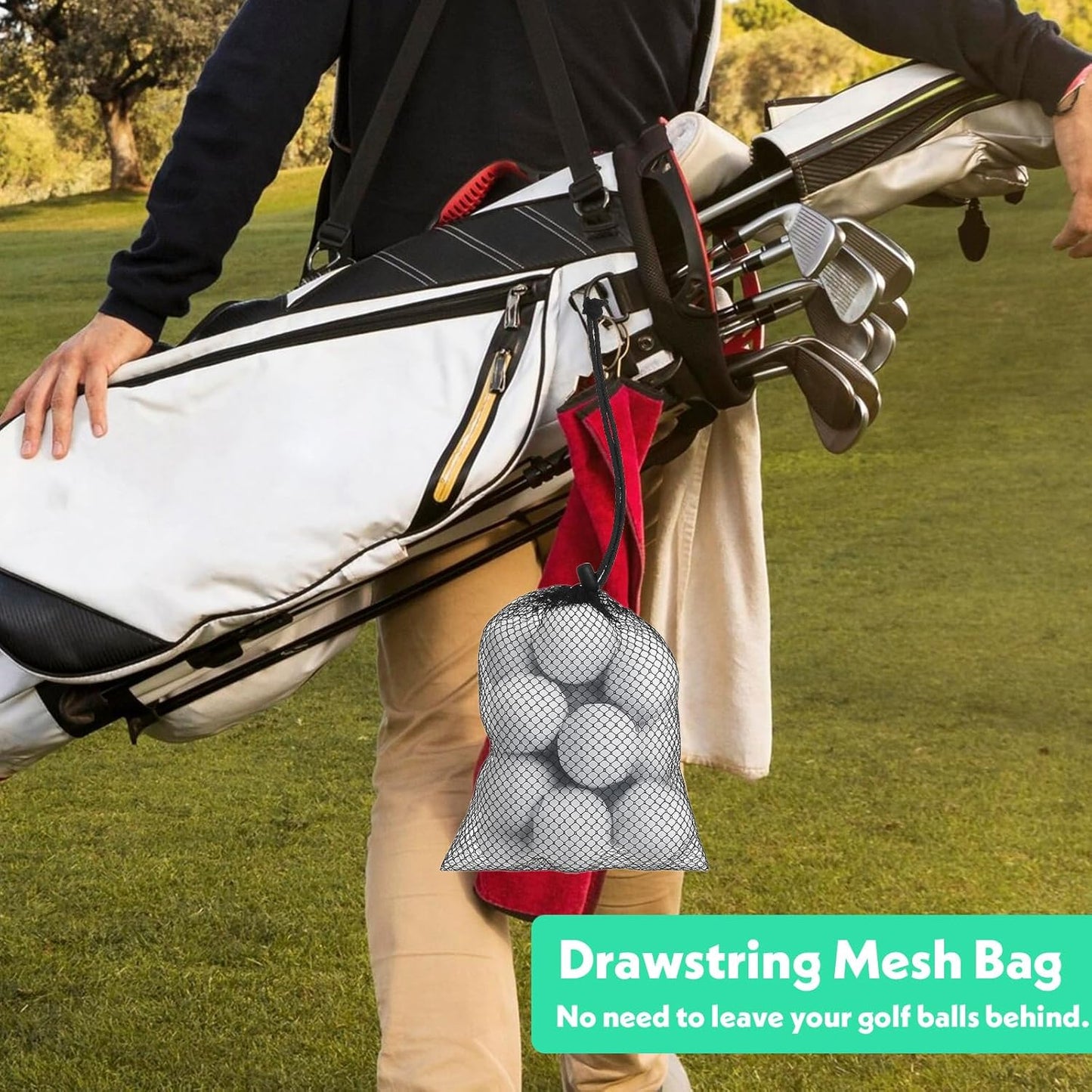 Grevosea 4 Pcs Mesh Bags with Drawstring, Nylon Mesh Golf Ball Bag Golf Storage Pouch Sports Equipment Organizer Sack for Collecting Half Balls Tennis Beach Travel Accessories (2 Sizes)