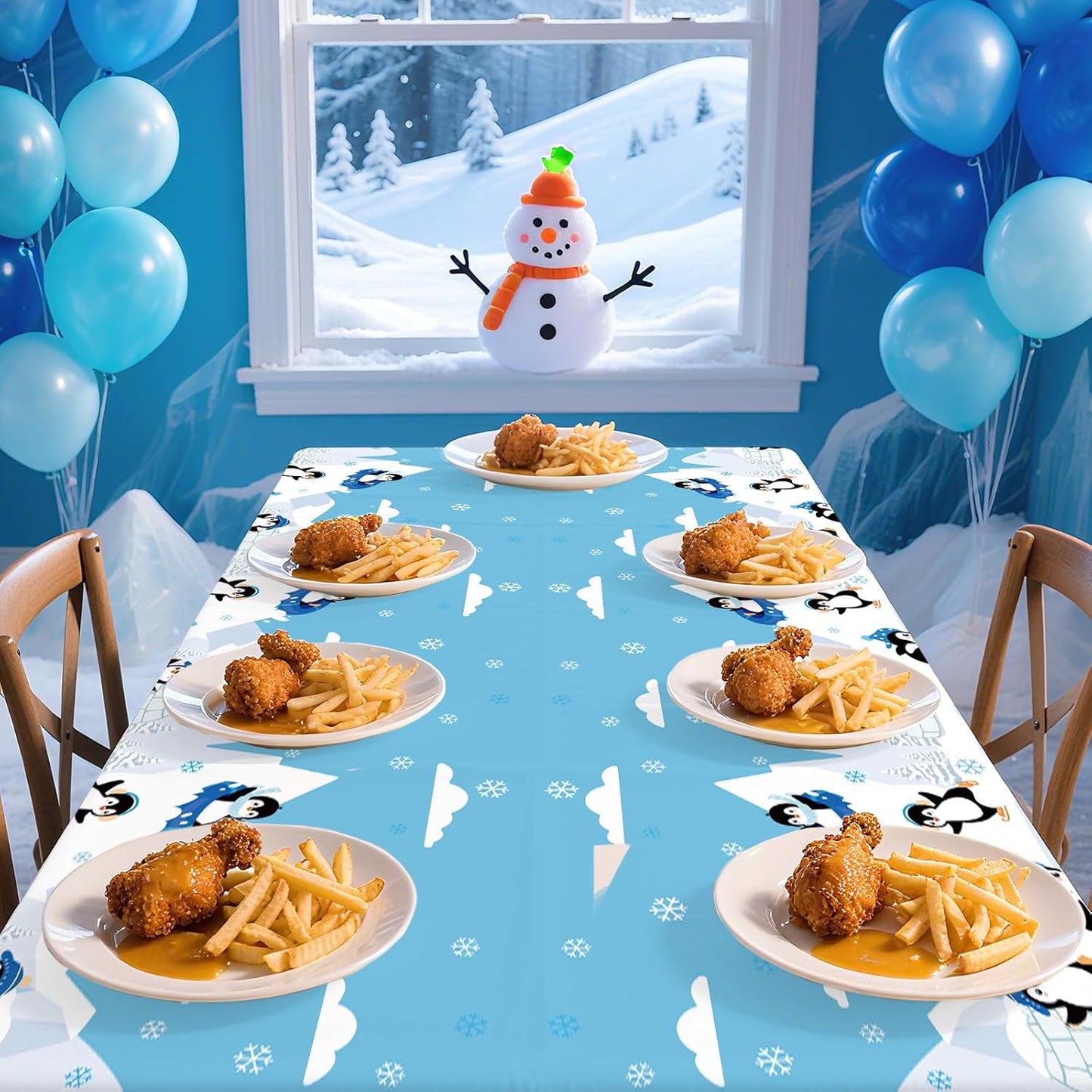 3 Pcs Penguin Birthday Tablecloth Winter Penguin Themed Table Cover Plastic Rectangle Cute Cartoon Animal Table Cloth for Kids Birthday Baby Shower Dinner Party Decorations Supplies 54" x 108"