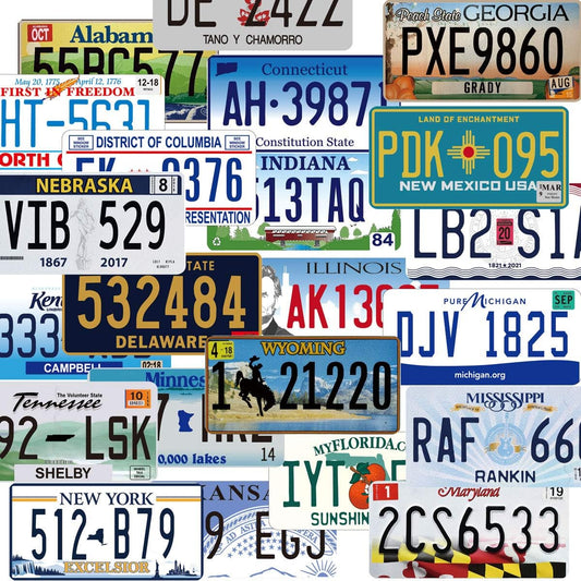 Assorted Replica Metal License Plates, Stamped Car Plates, Man Cave Garage Bar Decor (15 pcs)