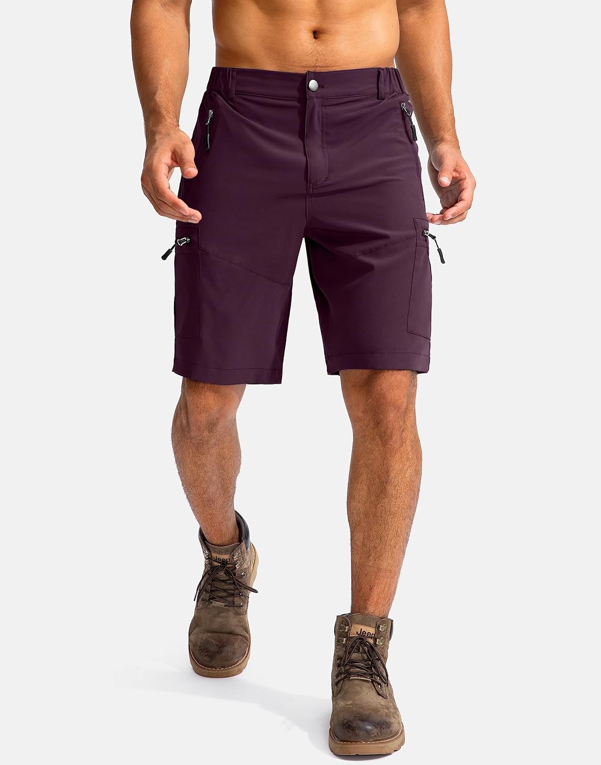 Pudolla Men's Hiking Cargo Shorts 9" Lightweight Outdoor Work Shorts for Men Travel Golf Camping Casual with 5 Zipper Pockets