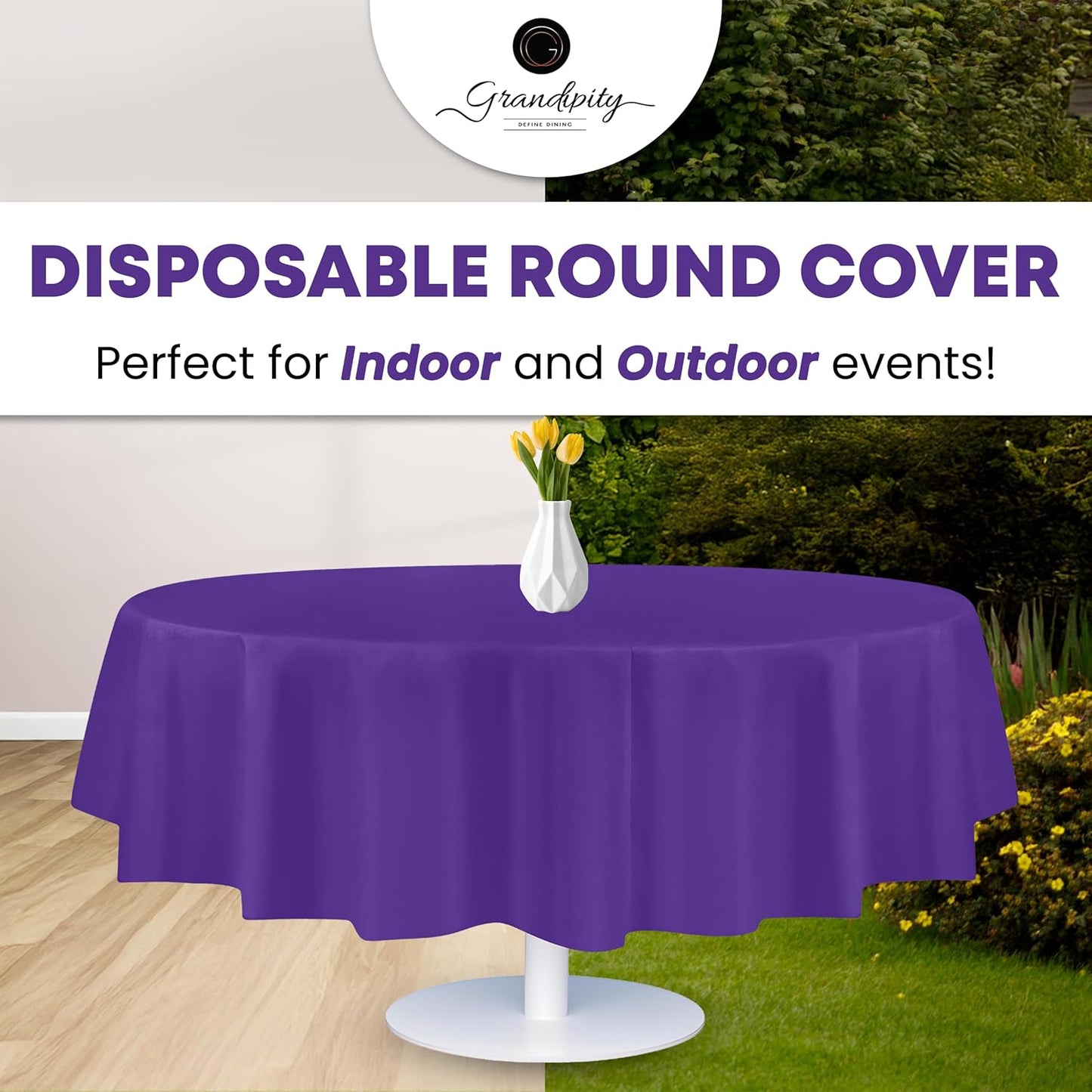 Grandipity 12 Pack Premium Disposable Plastic Tablecloth 84" Inch Decorative Round Table Cover - Purple