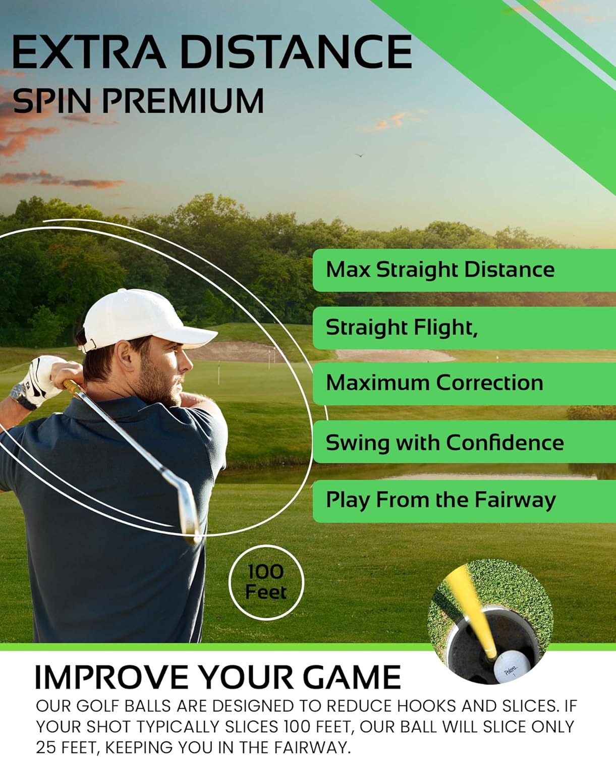 Polara Golf Self-Correcting Golf Balls – Soft Feel, Anti-Slice & Hook Correction, Exceeds USGA Limits, Dimple Pattern, High-Performance Balls for Men & Women