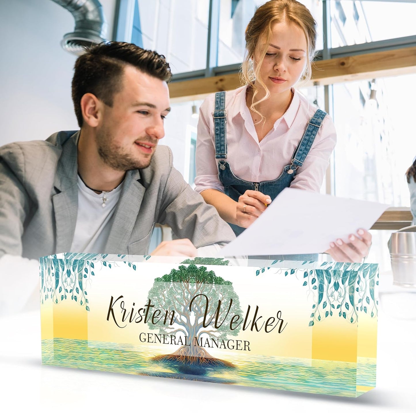 Personalized Acrylic Desk Name Plate Custom Employee Appreciation Gifts Office Gifts for Women, Men, Boss, Coworkers, Teacher, Nurse (Tree of Life)