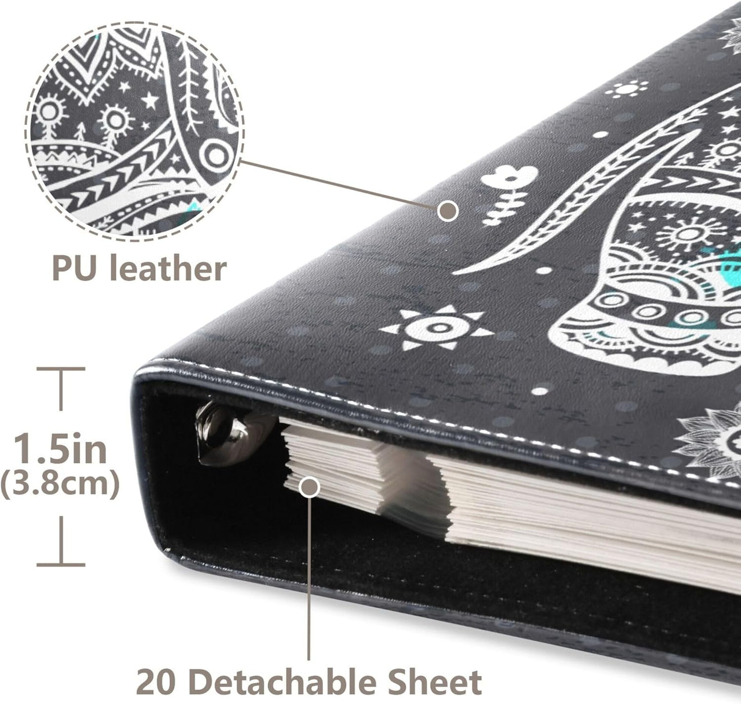 Fisyme Vintage Lotus Ethnic Elephant Photo Album Self Adhesive DIY Scrapbook Album for 2x3 4x6 5x7 6x8 Picture 20 Pages Memory Book for Family Wedding