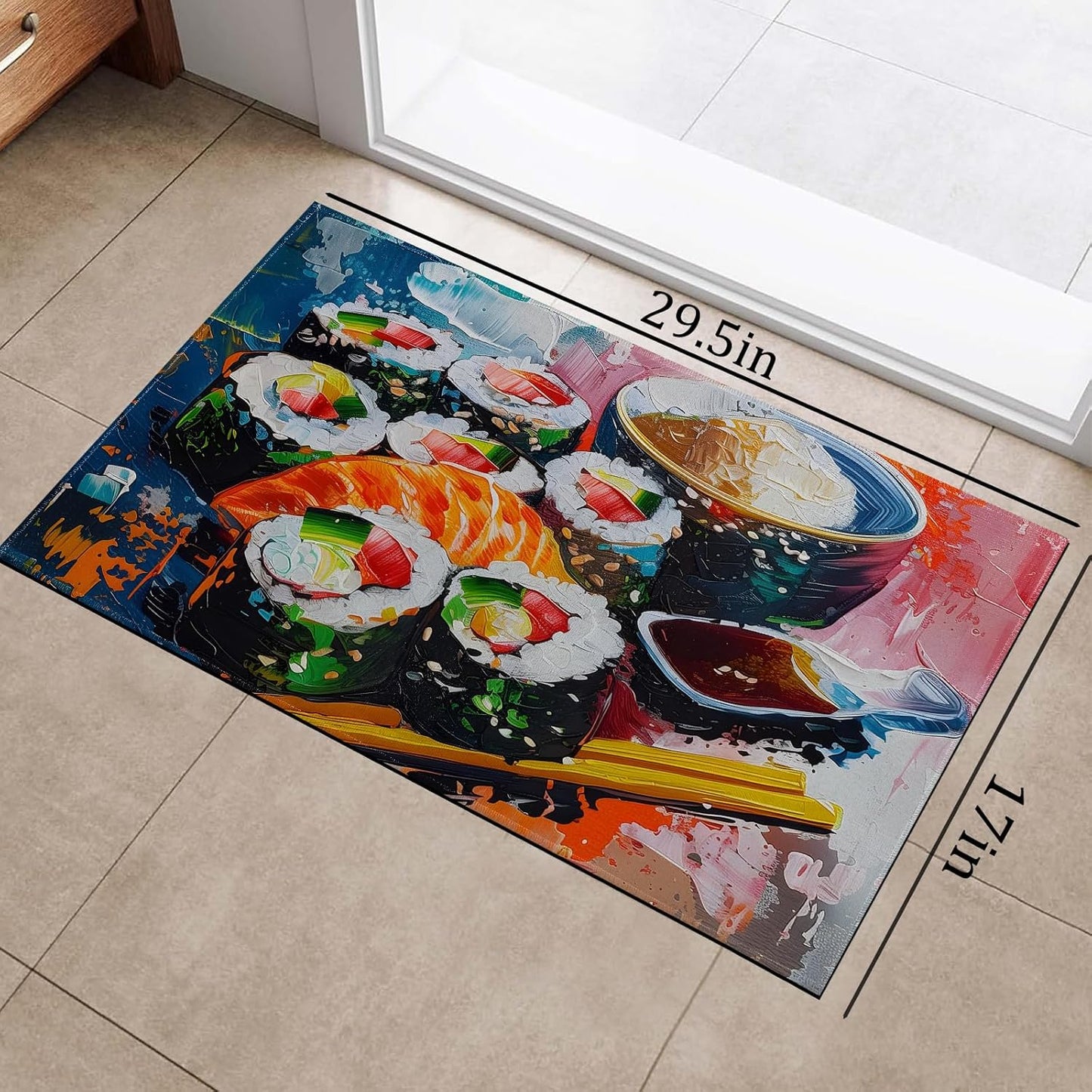 Colorful Sushi Indoor Doormat, Non-Woven Fabrics Non Slip Floor Mat 17x29.5 in Area Rug Quick Absorbent Entrance Rug Front Door Mat, Welcome Mats Entryway Rug Doormats for Kitchen Home Bedroom
