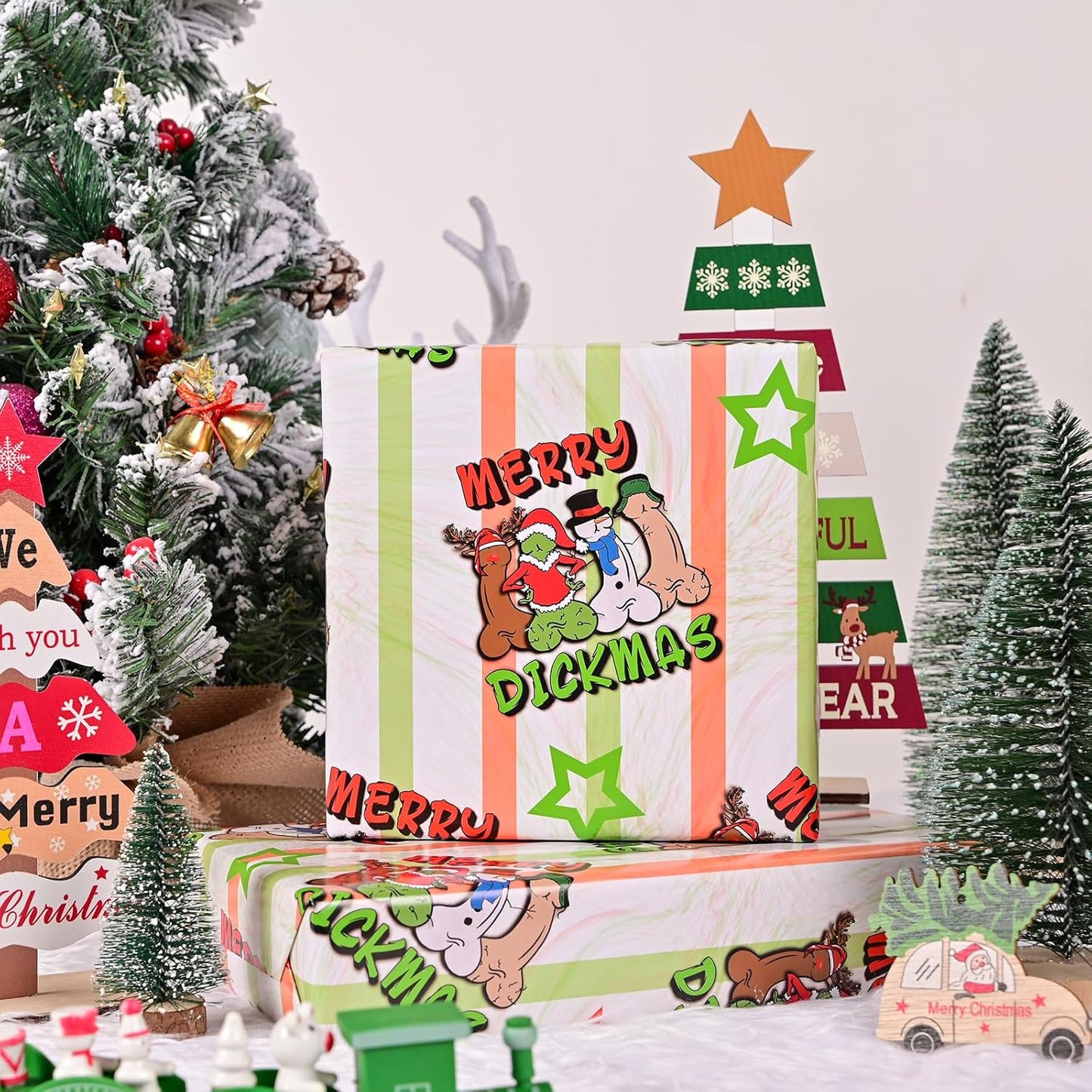 Dtiafu Funny Christmas Wrapping Paper Unique Dxxkmas Gift Wrap Paper Bulk Folded Flat Rude Shape for Women Men Adult Husband Wife Holiday Birthday (6 Pack)