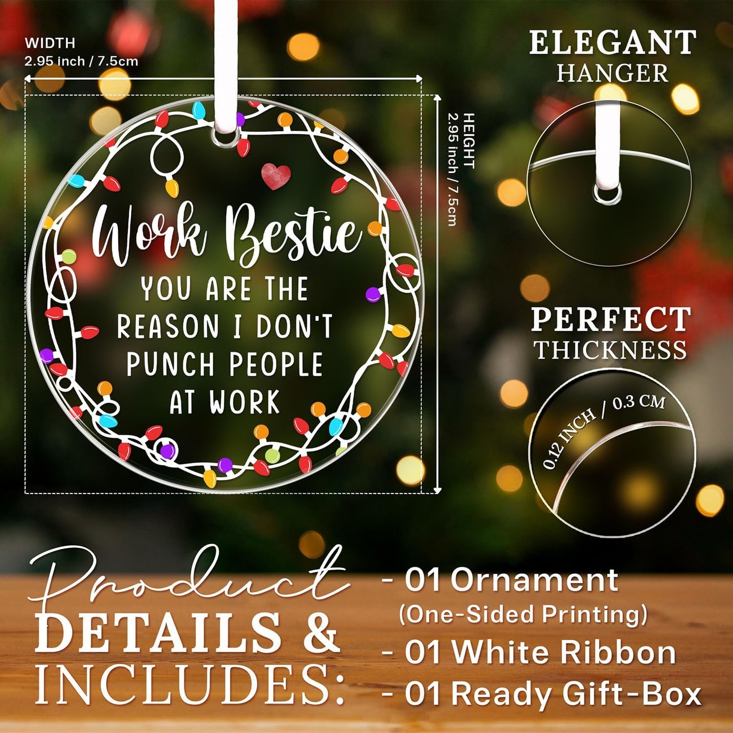 HEXMOZ Work Besties Gifts for Women, Work Friends - Coworker Ornament - Christmas Coworkers Gifts, White Elephant, Secret Santa Office Ideas for Work Friends - Acrylic Ornament 2025