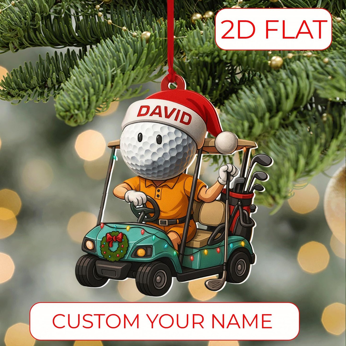 Personalized Golf Christmas Ornament 2025, Custom Name Bag, and Golfer Outfit Gilf, Ball Head Ornament with Santa Hat, Gifts for Golf Lovers 1