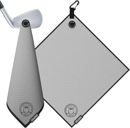 Ghost Golf Magnetic Towel (Greenside) - Premium Ultra-Absorbent Microfiber Golf Towel with Magnet for Golf Carts or Clubs - 18" x 18" Golfing Gear - Waffle Weave Pattern (Grey)