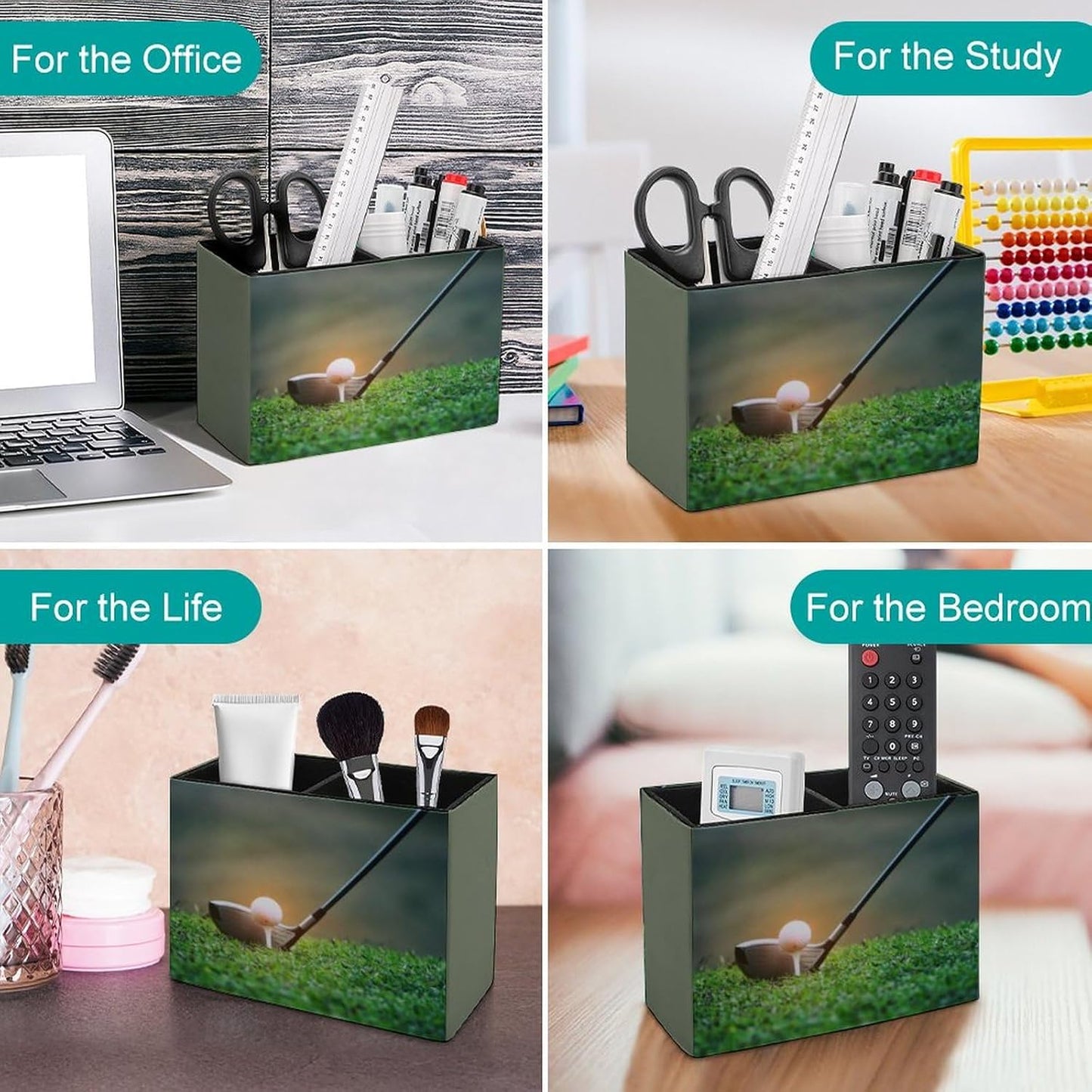 Pen Holder, Pencil Holder for Desk Organizer, Golf Theme Sport Ball PU Leather Pencil Cups Desktop Stationery Storage Makeup Brush Holder Pen Organizer for Office Home