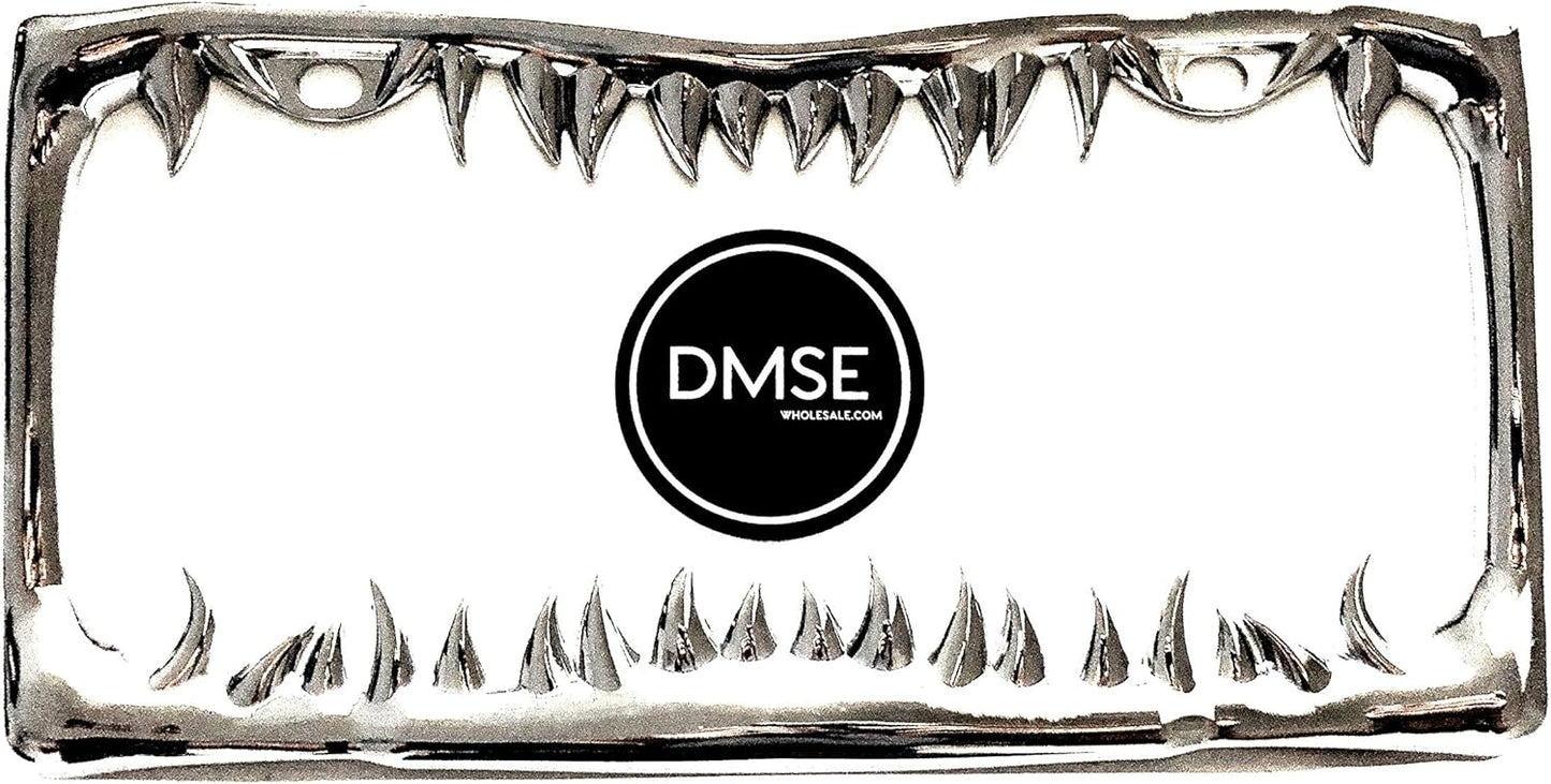 DMSE Universal Metal Shark Tooth Teeth Jaws License Plate Frame Cool Design For Any Vehicle (Chrome)