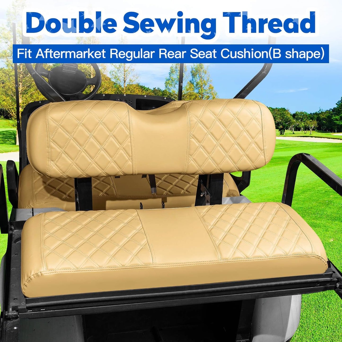 NOKINS 4PCS Golf Cart Diamond Seat Covers Kit, Front&Rear Seat Covers Fits EZGO TXT 1994-2013/EZGO RXV Standard Seat Cushion, EZGO Vinyl Seat Cover Accessories, No Staples (Tan)