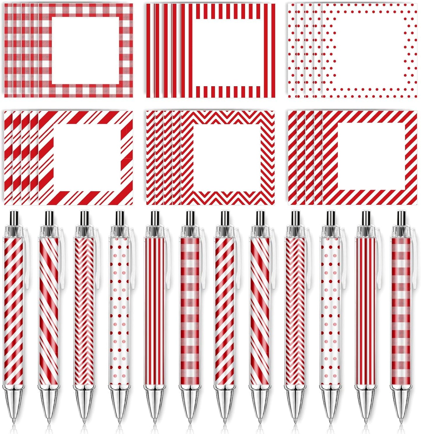 48Pcs Christmas Ballpoint Pen with Sticky Note Red White 24pcs Retractable Writing Pen 24Pcs Notepad Plastic Black Ink Pen for Xmas Winter Classroom Home Office Party Supplies