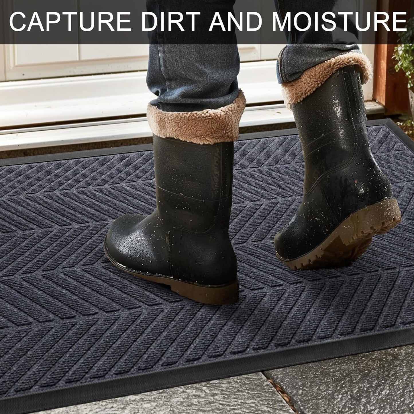 Front Door Mat 29.5"x17" Indoors Outdoors Welcome Mats, Waterproof Non-Slip Rubber Backing Heavy Duty Doormat Outside Entrance, Low Profile Entryway Rugs Floor Mat for Patio, Pattern A Grey