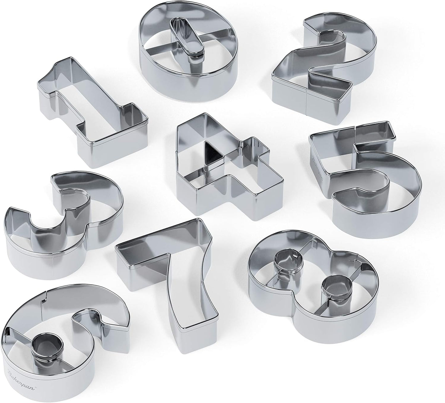 Bakerpan Stainless Steel Number Cookie Cutter Shapes, Set of 9 Large 3.5 Inch Numbers with Bonus Dough Cutter