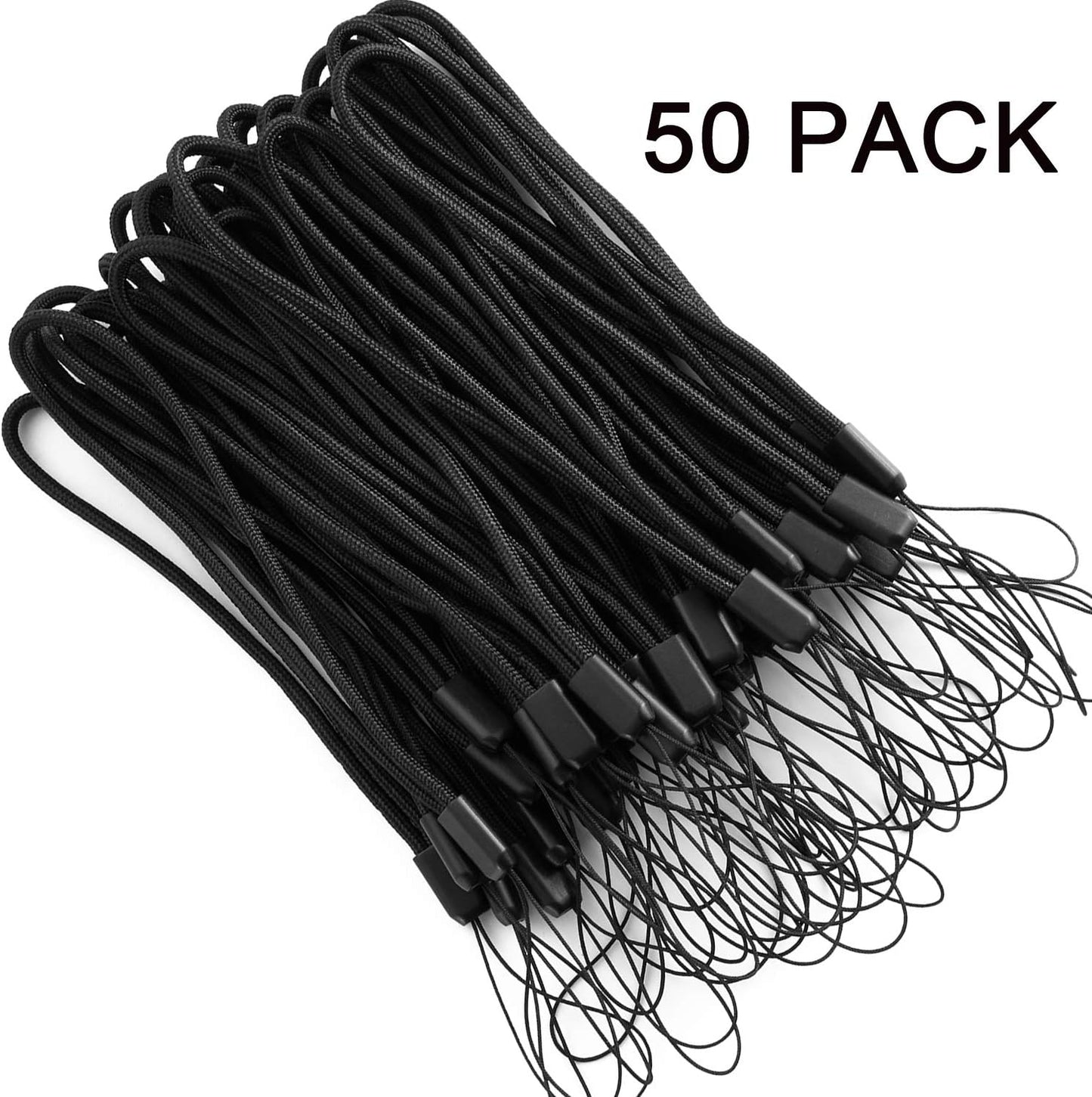 AMUU 50 Pack Wrist Lanyards Short Black Hand Wrist Lightweight Lanyard Strap String for USB Keys Keychains ID Name