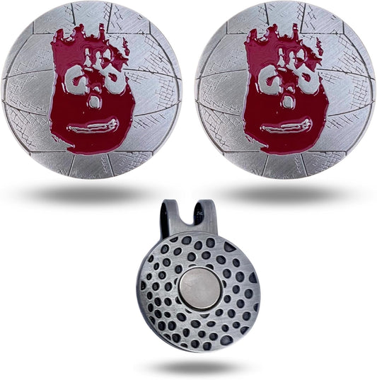 Full Metal Markers Wilson Volleyball Cast Away Unique Magnetic Metal Golf Ball Marker Accessory with Hat Clip for Men and Women