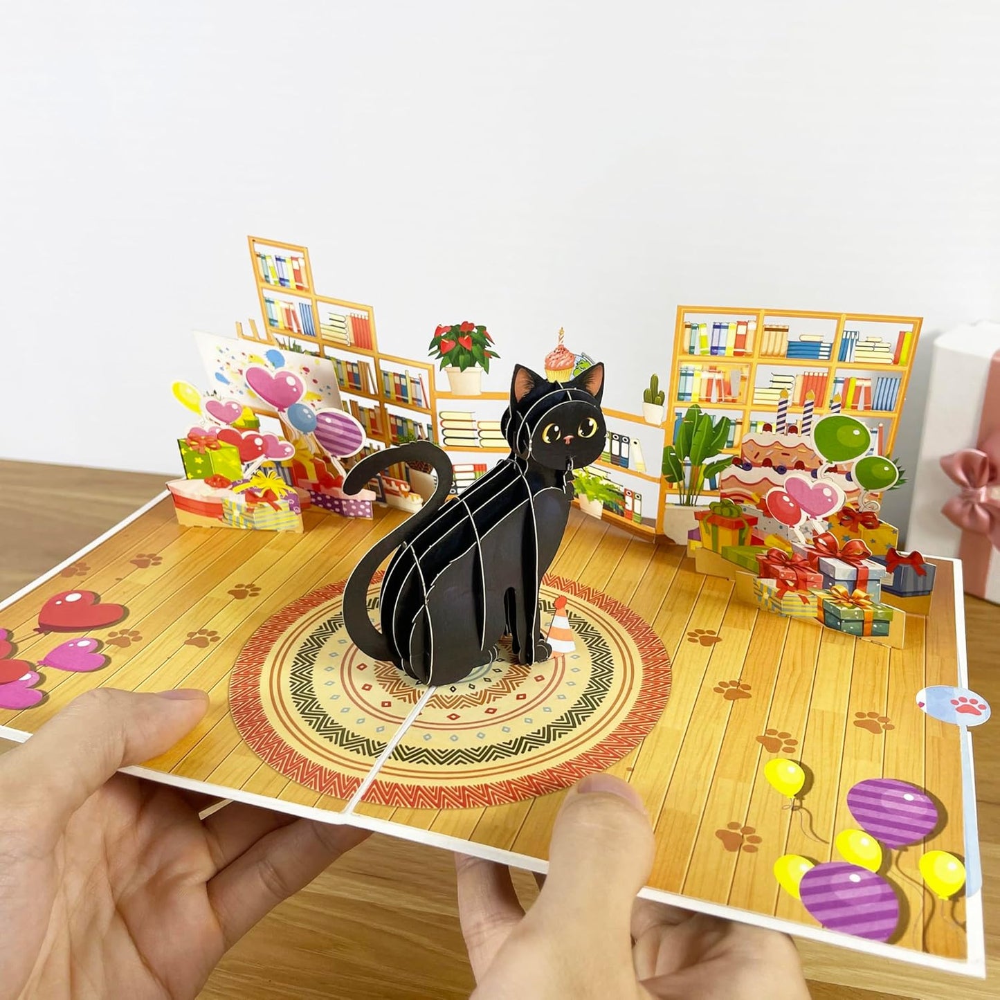 3D Black Cat Popup Card - Handmade Cat Lover Paper Art for Birthday, Anniversary, Halloween, Christmas - Unique Greeting Card Gift for Him, Her, Cat Owners, Friends, Black Cat Fans