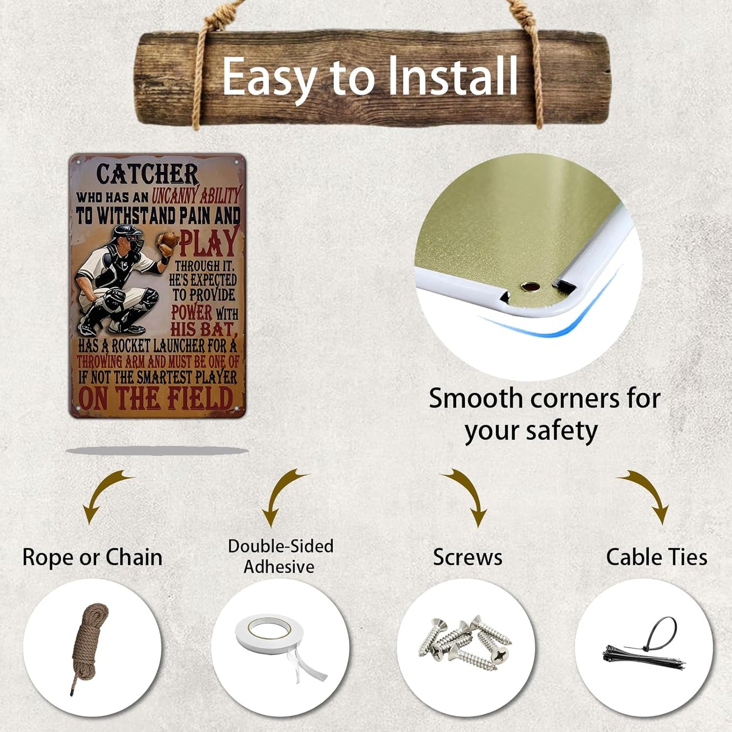 Baseball Catcher Metal Tin Sign Baseball Catcher Funny Sign Home Kitchen Wall Decor 8x12 Inch Funny Plaque