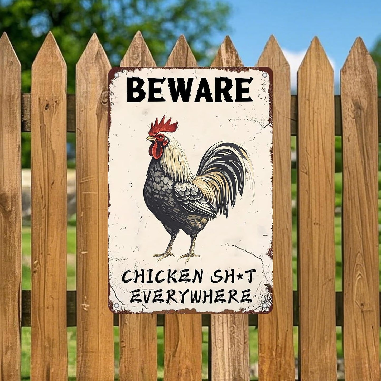 Beware Metal Sign Chicken Shit Everywhere Tin Sign Home Bar Pub 12x8 Inch Metal Restaurant Man Cave Wall Decor