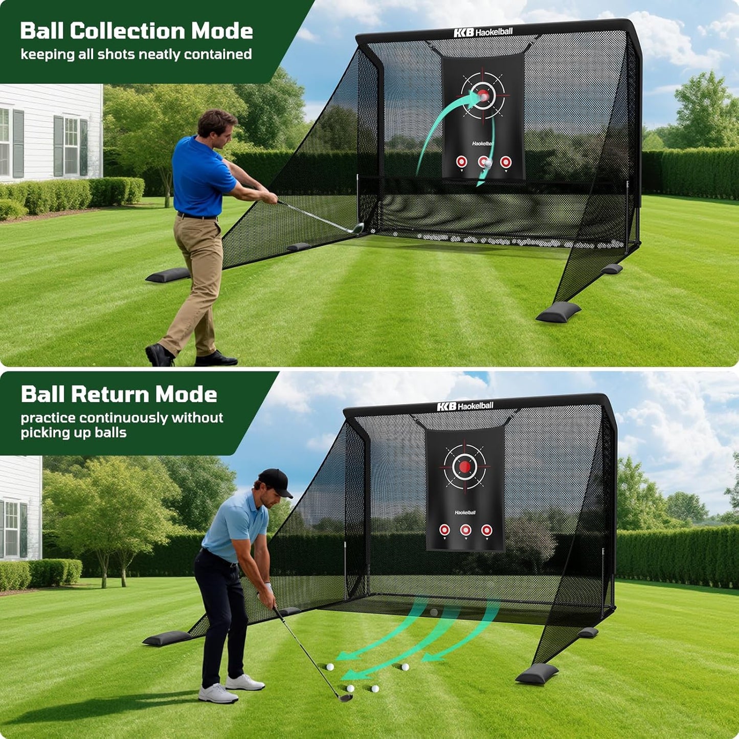 Haokelball Golf Practice Hitting Net for Driving Real Balls, Indoor Chipping Swing Training Nets with Impact Target, 10x7.5ft Heavy Duty Netting with Carry Bag for Backyard Outdoor Use