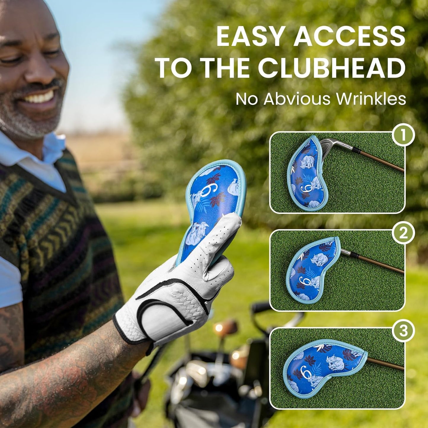 Golf Club Covers Iron Value 12 Pack Stylish Synthetic Leather Headcover, Embroidery Numbers Head Covers Universal Protector Fit Main Iron Wedge Clubs, Accessories Travel for Men Women