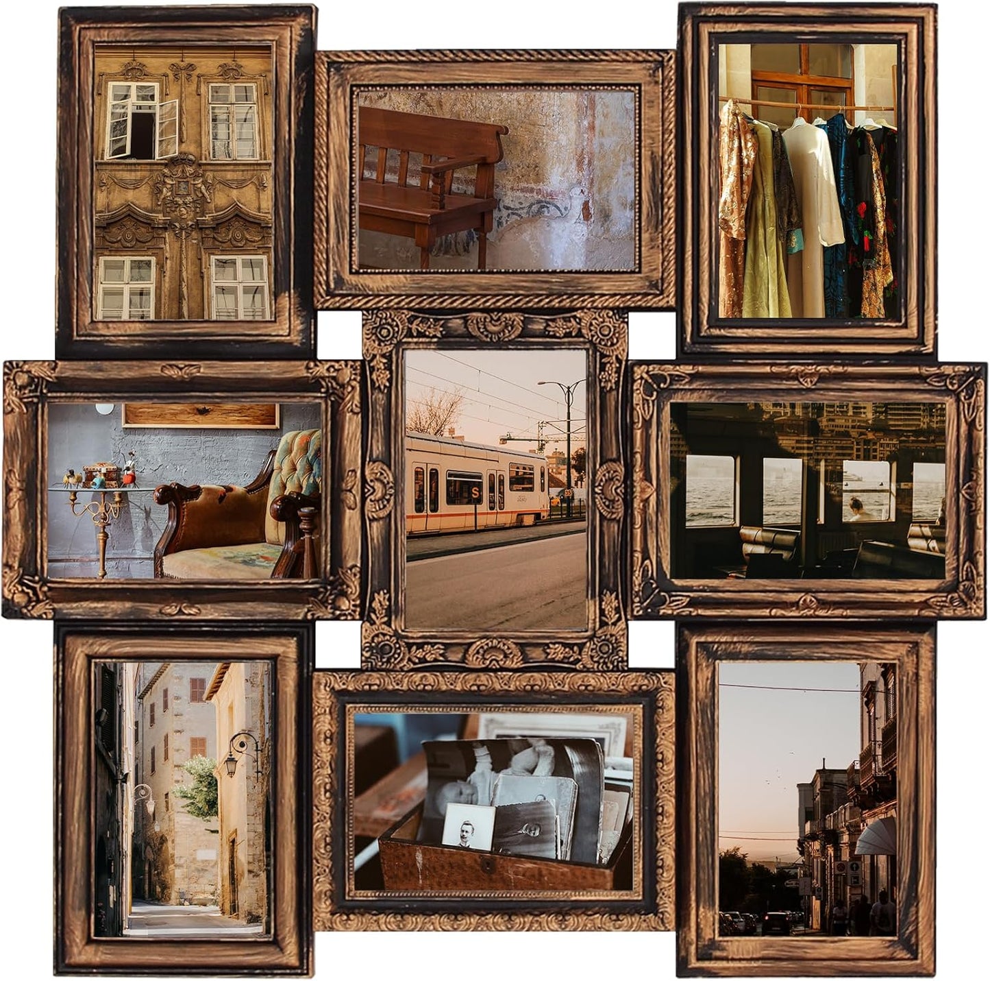 Jerry & Maggie - Photo Frame Picture Frame 20"X20" Bronze Curved Square Shape Photo Picture Frame Selfie Gallery Collage Wall Hanging For 6"x4" Photo - 9 Photo Sockets - Wall Mounting Design