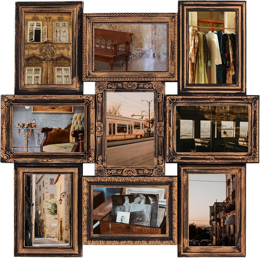 Jerry & Maggie - Photo Frame Picture Frame 20"X20" Bronze Curved Square Shape Photo Picture Frame Selfie Gallery Collage Wall Hanging For 6"x4" Photo - 9 Photo Sockets - Wall Mounting Design