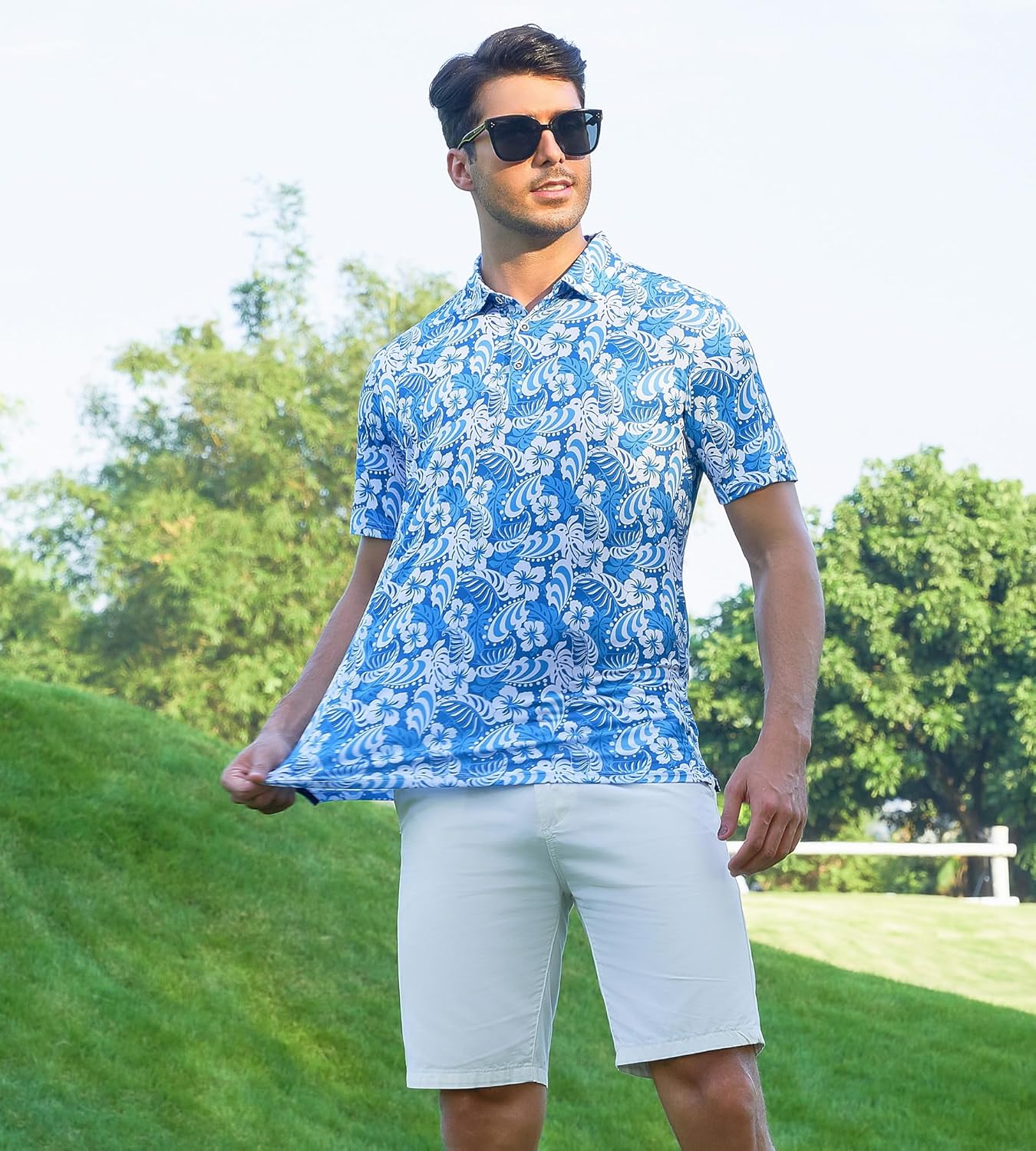 Alex Vando Mens Hawaiian Golf Shirt Moisture Wicking Digital Print Golf Shirts for Men