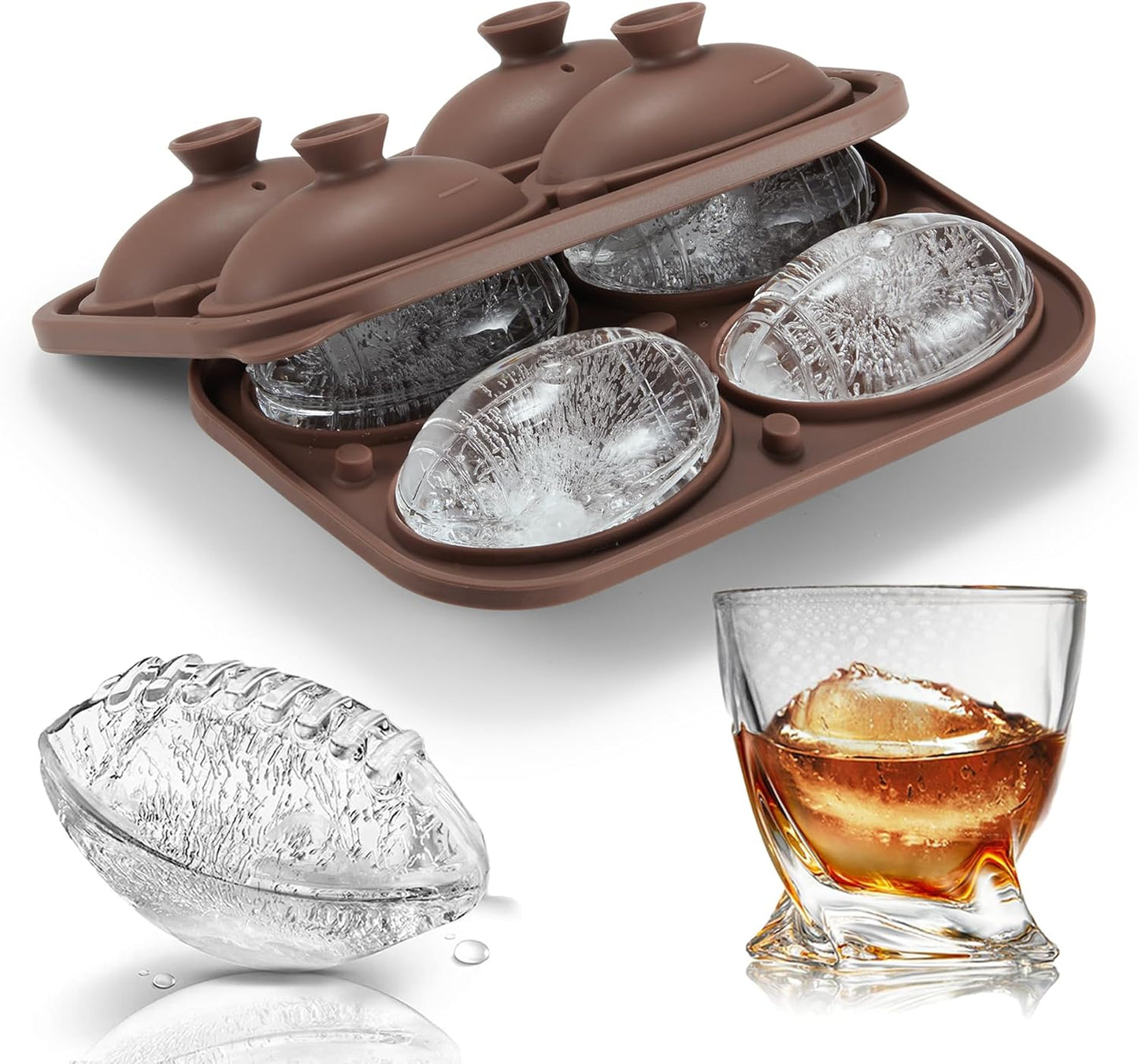 Novelty American Football Gifts Ball Ice Maker Mold, 2.2" Large Sphere Round Ice Cube Mold for Cocktails, Whiskey, Bourbon, Fun Shapes Big Whiskey Ice Cube Mold Gifts