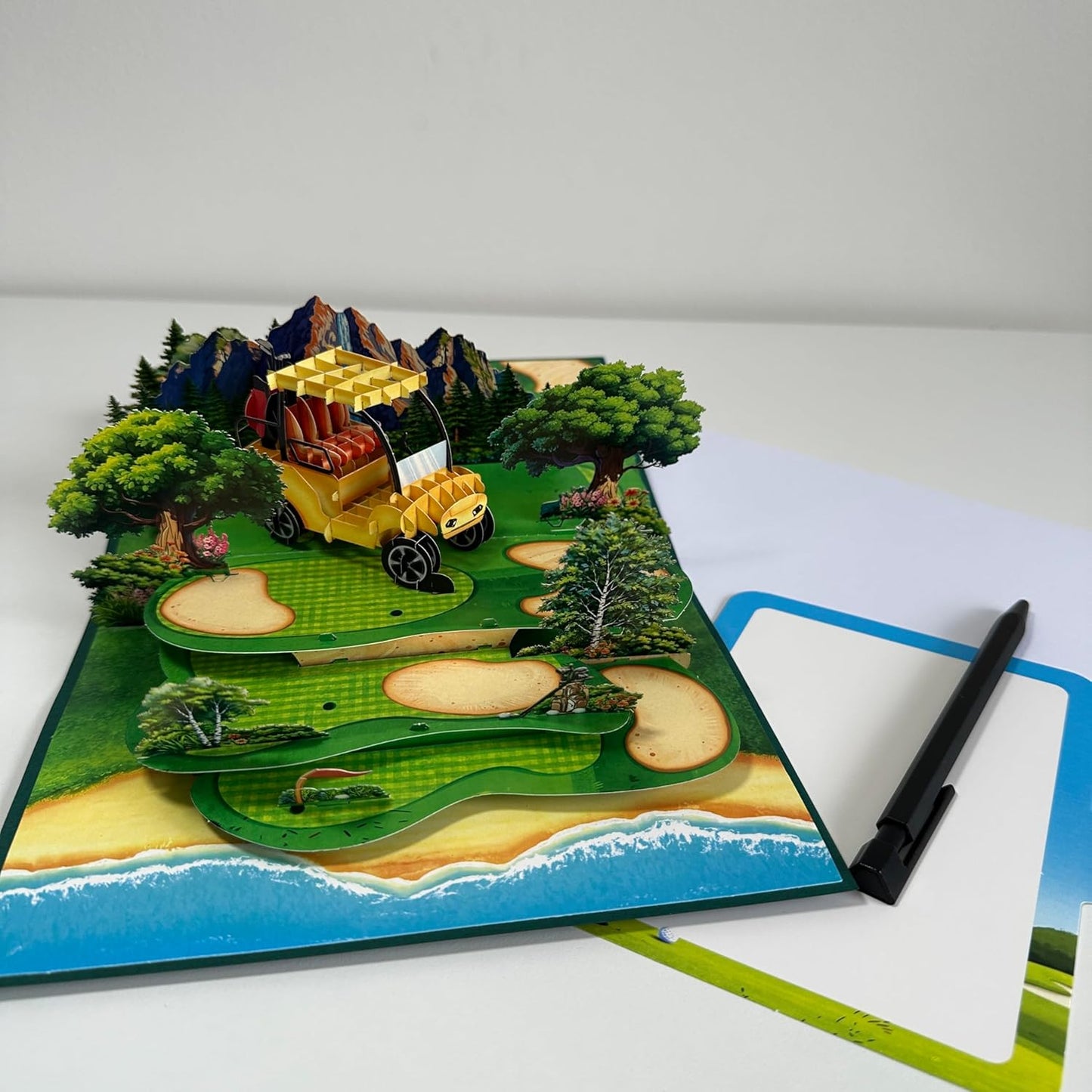 Pop Up Greeting Card Golf Cart Course Field Tournament Birthday Thank You Anniversary Holiday for Him Husband Boyfriend Adventure Outdoor Sport Vacation