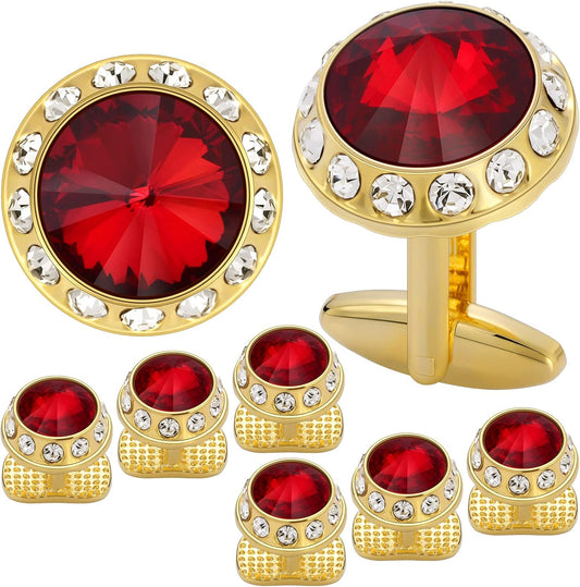 HAWSON Birthstone Tuxedo Studs and Cufflinks Set for Men's Suit Tuxedo Formal Dress Shirt Wedding Business Party Accessories