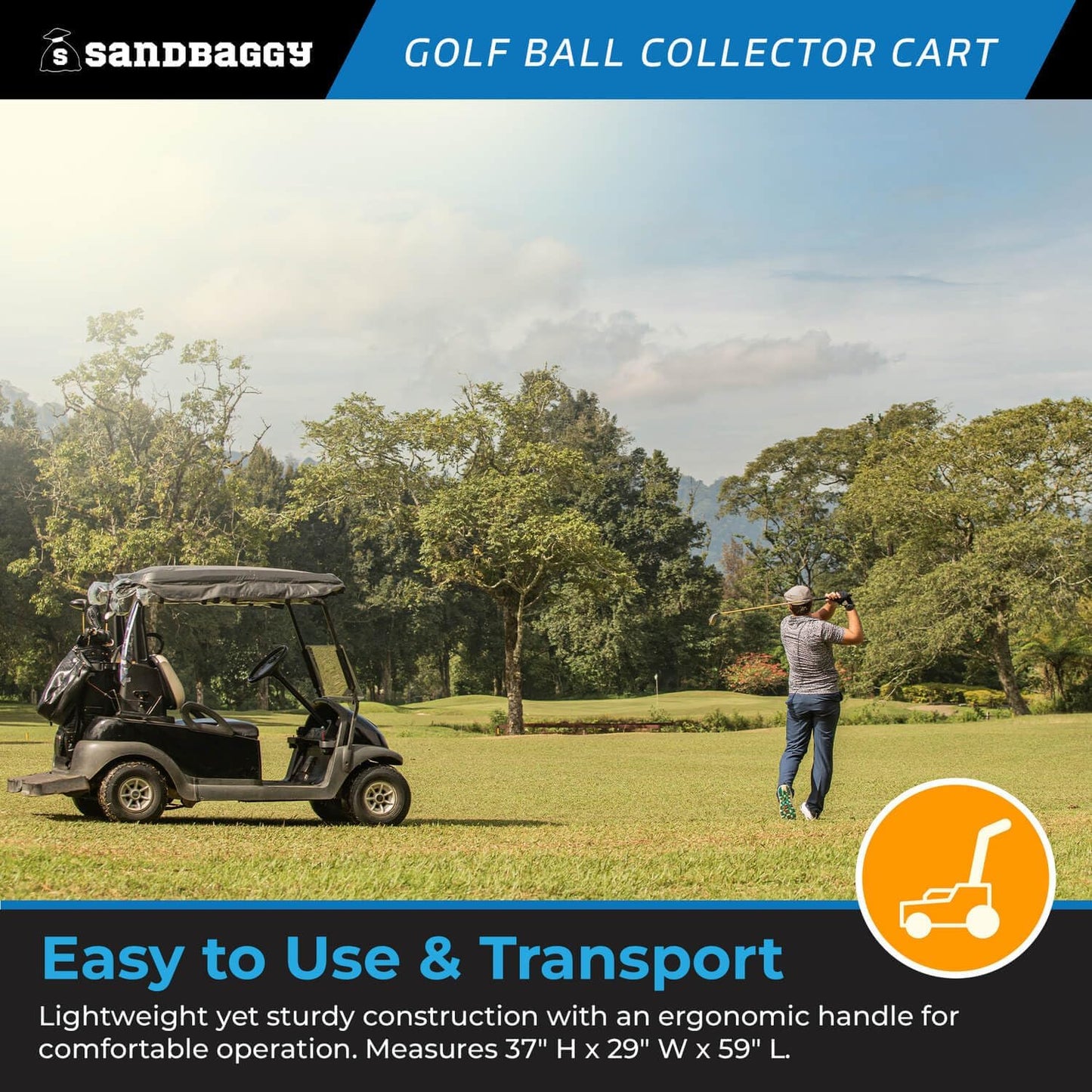 Sandbaggy Golf Ball Collector Cart - Holds Up to 700 Balls | UV & Rust Resistant | Ball Picker Upper, Retrievers, Pick Up Tool
