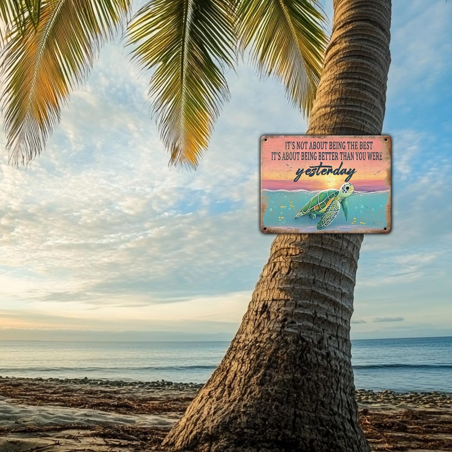 Vintage Sea Turtle Poster Metal Sign It's Not About Being The Best Sign Funny Retro Sign Restaurant Home Man Cave Wall Decor Signs 8x12 Inch