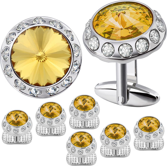 HAWSON Birthstone Tuxedo Studs and Cufflinks Set for Men's Suit Tuxedo Formal Dress Shirt Wedding Business Party Accessories