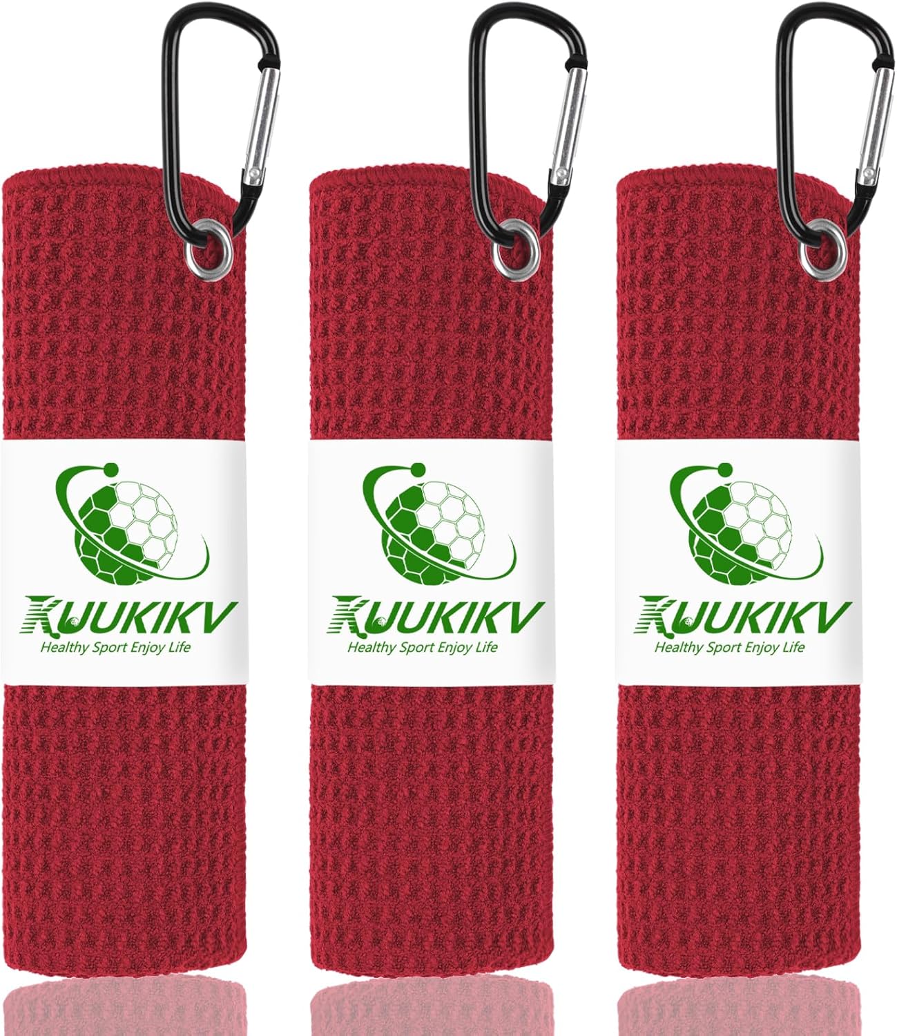 3 Pack 16" X 16" Golf Towels for Golf Bags, Premium Waffle-Pattern Golf Towel with Carabiner Clip, Super Absorbent Microfiber Towel, Golf Accessories for Bag.3 DarkRed