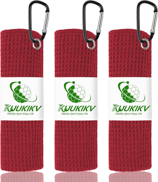 3 Pack 16" X 16" Golf Towels for Golf Bags, Premium Waffle-Pattern Golf Towel with Carabiner Clip, Super Absorbent Microfiber Towel, Golf Accessories for Bag.3 DarkRed