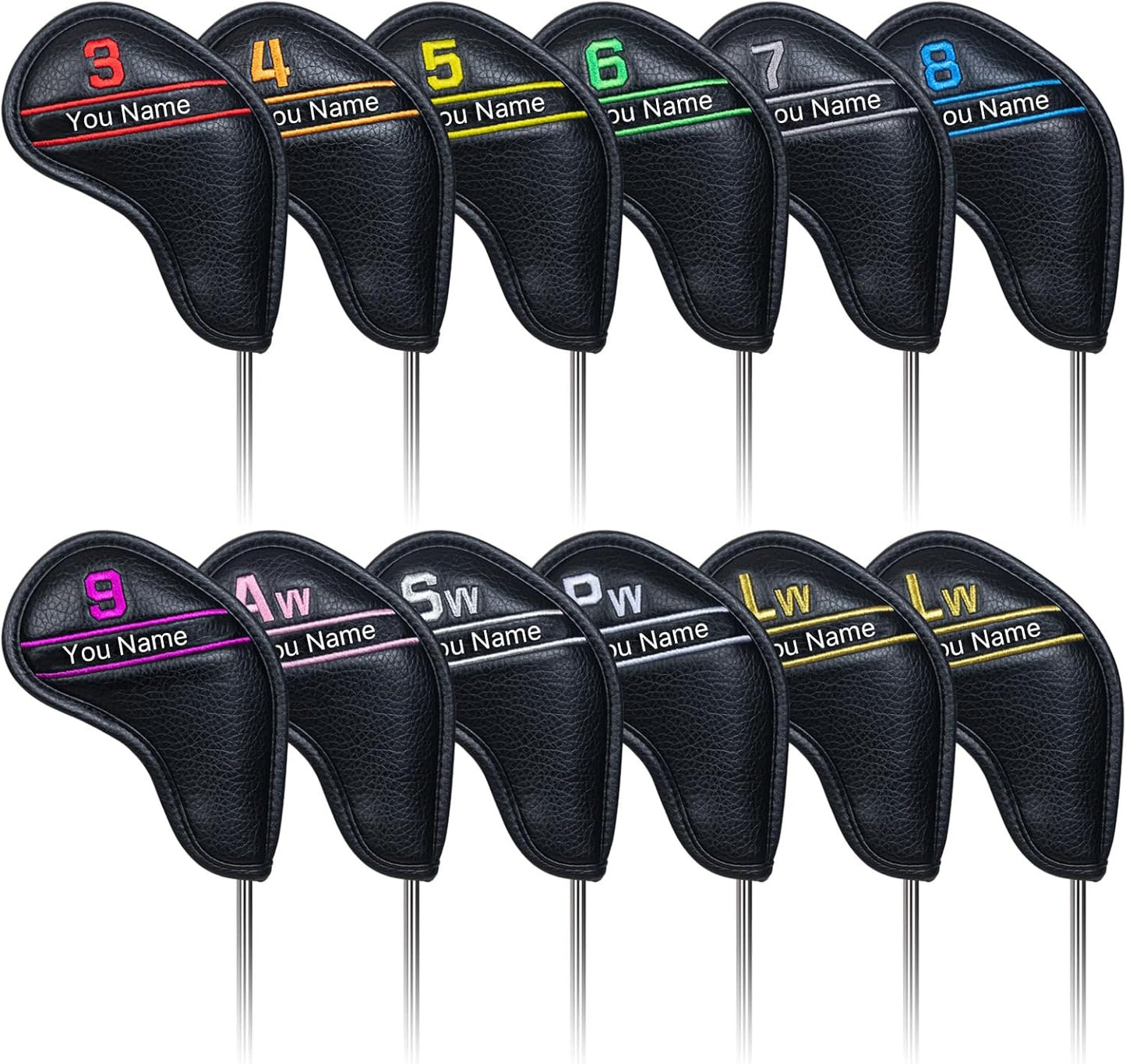 CRAFTSMAN GOLF 12pcs or 1pc Black Leather Golf Iron Head Covers Set Headcover Colorful Number Embroideried for Callaway Ping Taylormade Cobra Also Custom Version w/Your Name