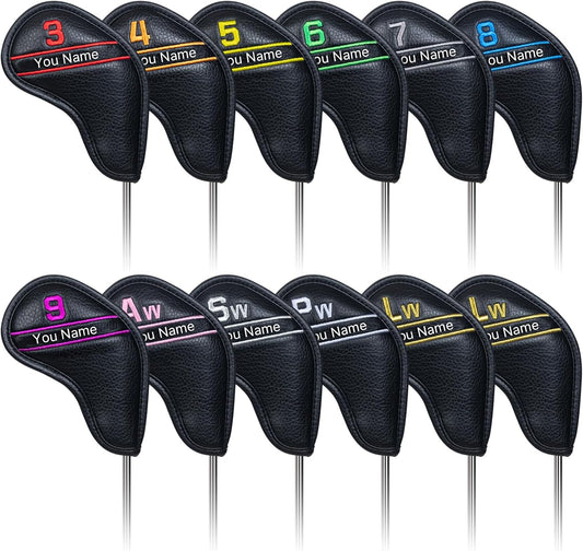 CRAFTSMAN GOLF 12pcs or 1pc Black Leather Golf Iron Head Covers Set Headcover Colorful Number Embroideried for Callaway Ping Taylormade Cobra Also Custom Version w/Your Name