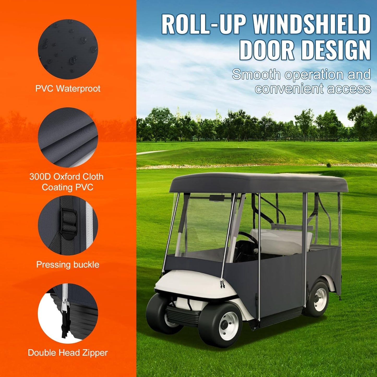 Happybuy Golf Cart Enclosure, 4-Person Golf Cart Cover, 4-Sided Fairway Deluxe, 300D Waterproof Driving Enclosure with Transparent Windows, Fit for EZGO, Club Car, Yamaha Cart